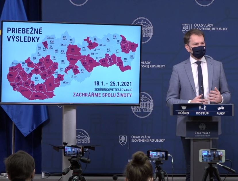 Igor Matovič prezentuje mapu SR s predbežnými výsledkami skríningu